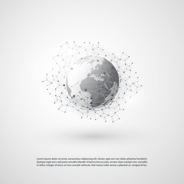 Abstract Cloud Computing and Global Network Connections Concept Design with Transparent Geometric Mesh, Earth Globe  - Vector, Image