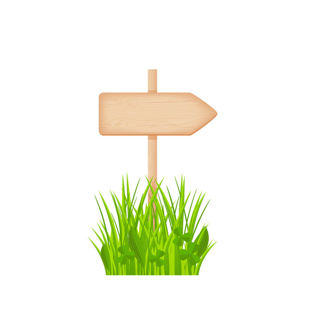 Placa de seta de madeira em um pólo no gramado da grama
 - Vetor, Imagem