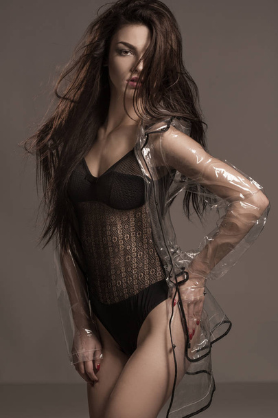 Beautiful brunette model in expensive lace lingerie.  - Foto, Bild