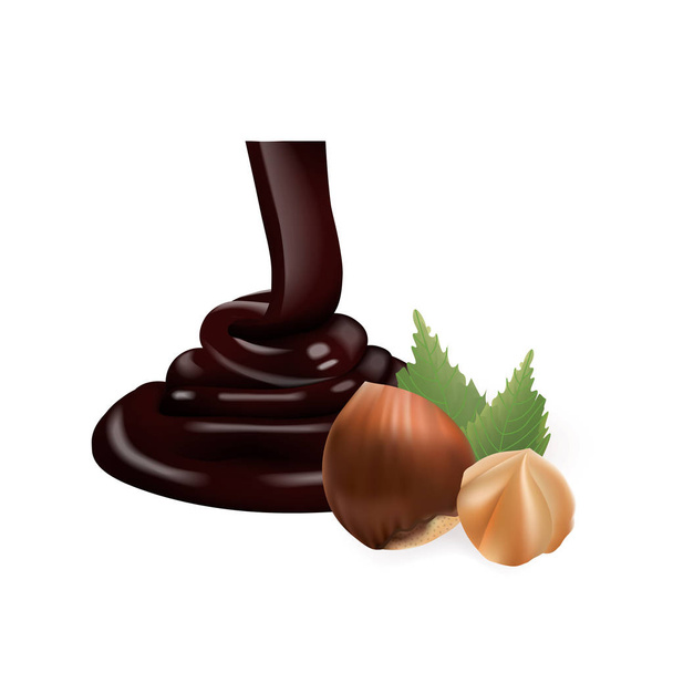 Hazelnut with liquid Chocolate. 3d vector illustration - Vektör, Görsel