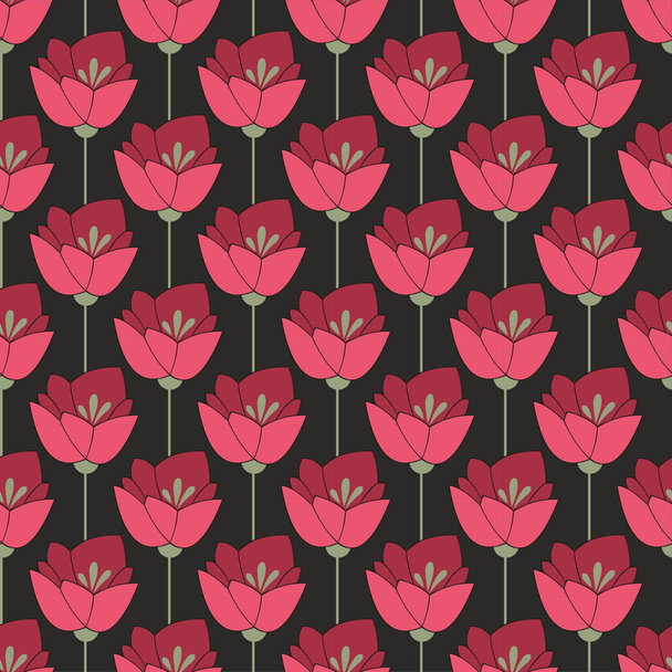 Middernacht rode bloemen. Naadloze achtergrond - Vector, afbeelding