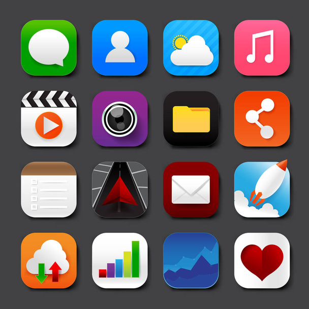 Set of mobile app and social media icons vector eps10 set 001 - Вектор, зображення