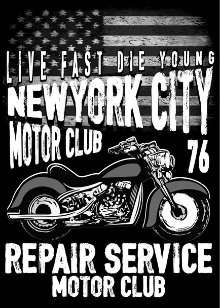Vintage motocicleta desenhado à mão design gráfico tee vetor
 - Vetor, Imagem