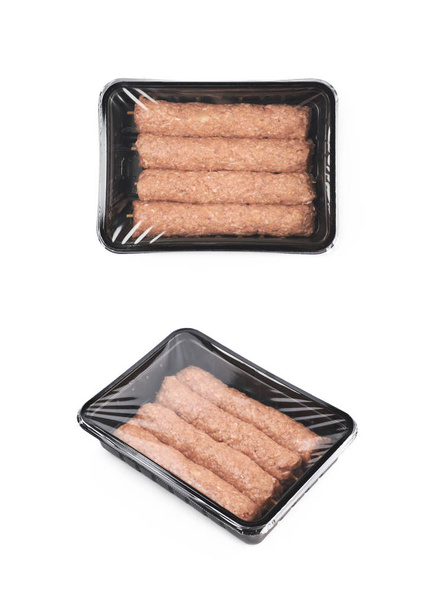 Boxed raw kebab meat isolated - Фото, изображение