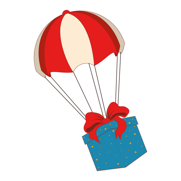 parachute met de huidige geïsoleerde pictogram geschenkdoos - Vector, afbeelding