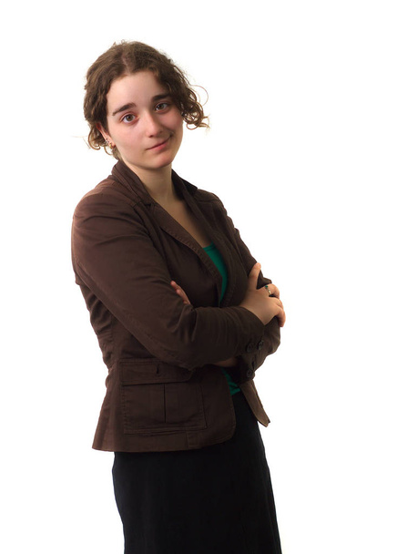 giovane donna professionale incrociato braccia studio sfondo bianco
 - Foto, immagini