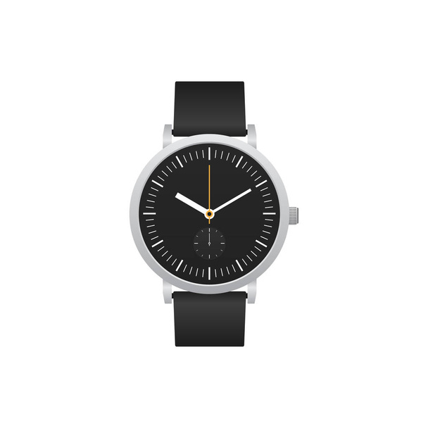 Classic watch with black leather strap isolated - Vector, Image