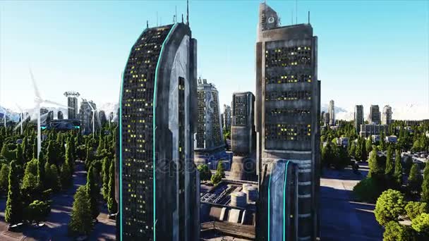 未来都市、町。将来のアーキテクチャです。空撮。スーパー 4 k のリアルなアニメーション. - 映像、動画