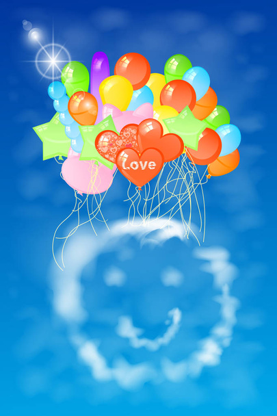 Smiley cloud dla wielu balonów. ilustracja - Wektor, obraz