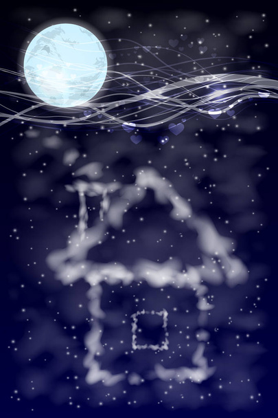 Casa de nubes con luna. ilustración
 - Vector, Imagen