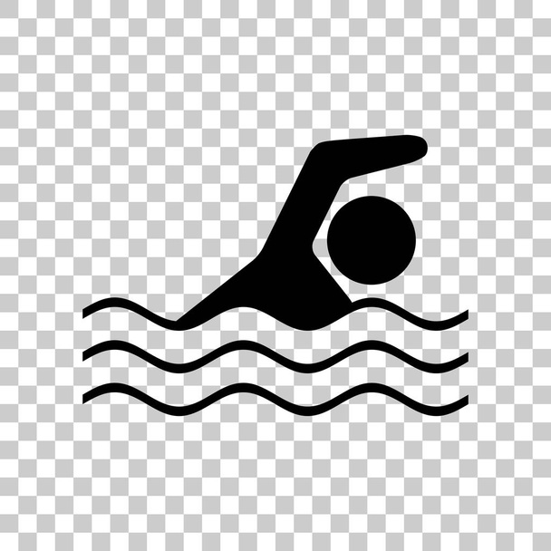 Swimming water sport sign. Black icon on transparent background. - Vector, Image
