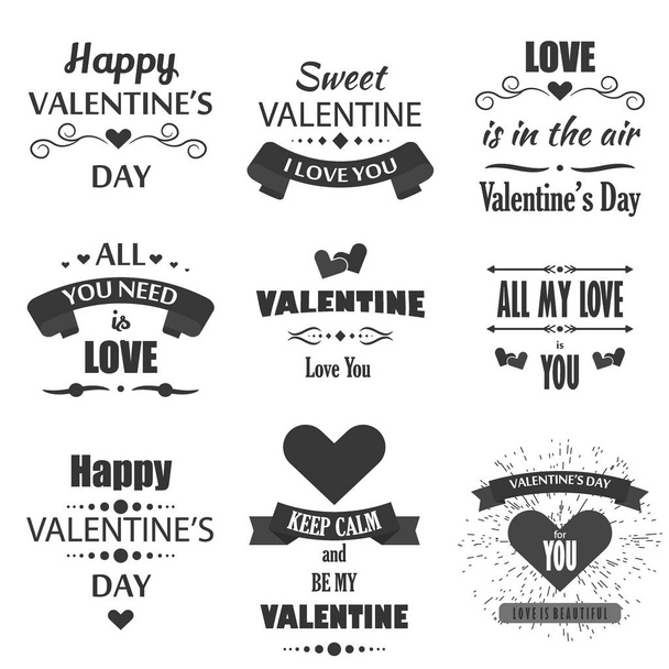 Valentines Day badges, heart icons, symbols illustrations and typography vector design elements. - Vector, Image