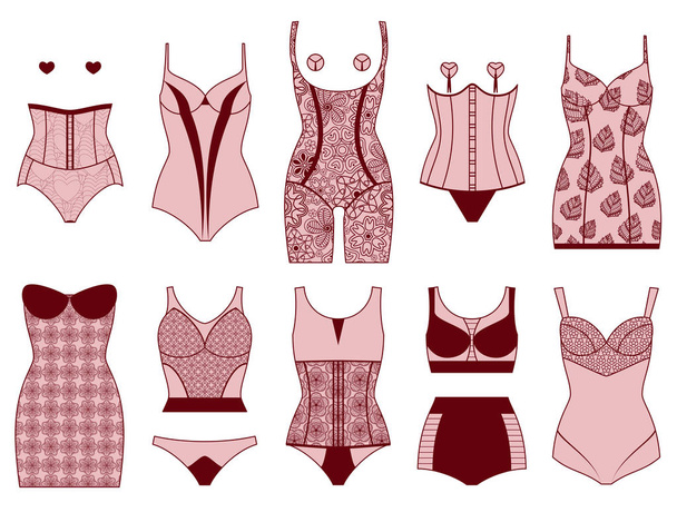 Corrective lingerie set. Female lace underwear. Vector illustration. - Vektör, Görsel