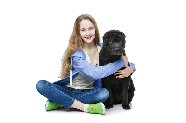 Teen age girl with dog - Foto, Imagen