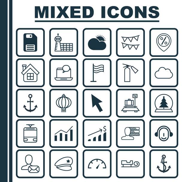 Set Of 25 Universal Editable Icons. Can Be Used For Web, Mobile And App Design. Includes Elements Such As Traditional Lamp, Ship Hook, Anchor And More. - Vector, Image