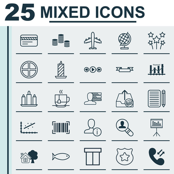 Set de 25 iconos editables universales. Puede ser utilizado para el diseño web, móvil y de aplicaciones. Incluye elementos tales como cera de fuego, ganancias salientes, placa y más
. - Vector, imagen