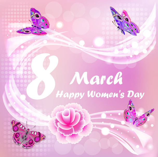 Illustration Happy Women's Day card with butterflies and flower - Vettoriali, immagini