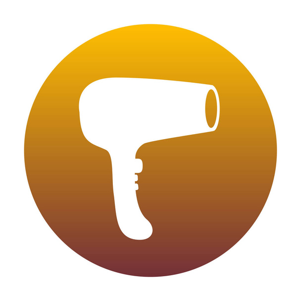 Hair Dryer sign. White icon in circle with golden gradient as ba - Vector, Image