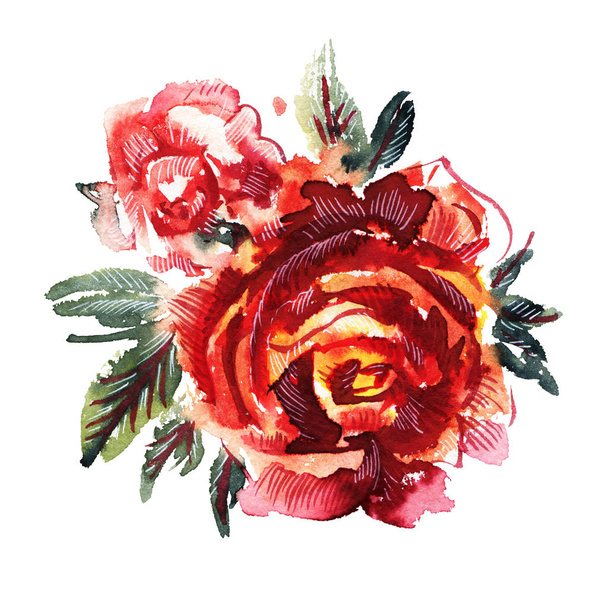 Red watercolor  roses  - Photo, Image