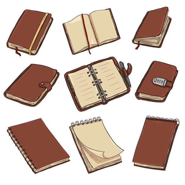 Σύνολο των εικονογραφήσεων σημειωματάρια κινουμένων σχεδίων - Διάνυσμα, εικόνα