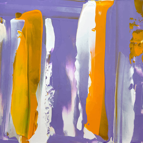 De lijnen van de kleurrijke verven op canvas, kunst vector achtergrond, violet behangpapier en gele uitstrijkje - Vector, afbeelding