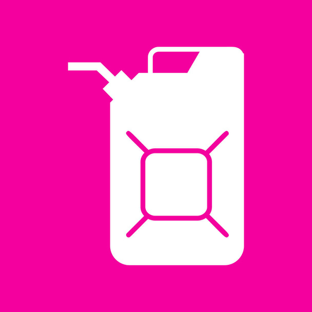 Jerrycan oil sign. Jerry can oil sign. White icon at magenta background. - Vector, Image