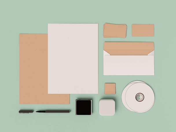 Corporate Identity. Branding Mock Up. Office supplies, Gadgets. 3D illustration - Foto, afbeelding