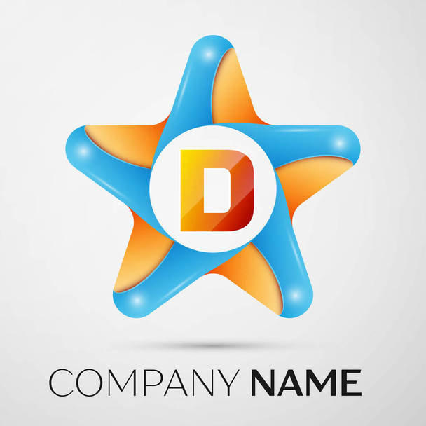 Letter D vector logo symbol in the colorful star on grey background. Vector template for your design - Vektör, Görsel