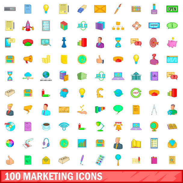 100 conjunto de ícones de marketing, estilo cartoon
 - Vetor, Imagem
