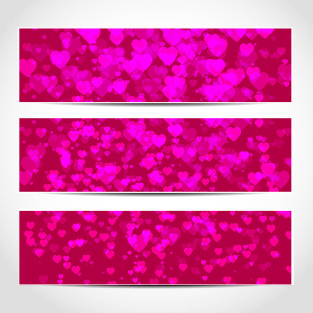 Banners Feliz Dia dos Namorados com corações cor de rosa
 - Vetor, Imagem