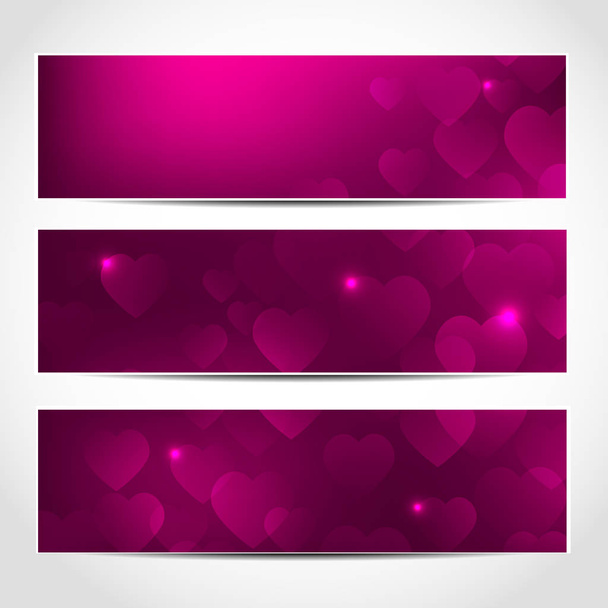 Happy Valentines Day Banners with pink hearts - Vector, Imagen