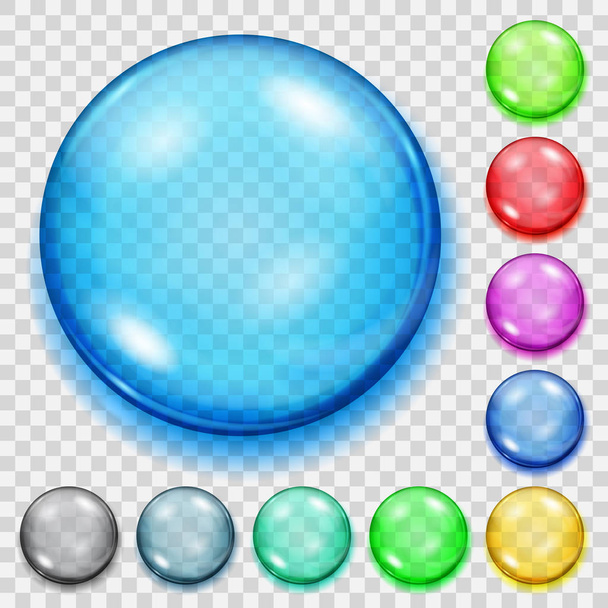 Set of transparent colored spheres with shadows - Vector, Image