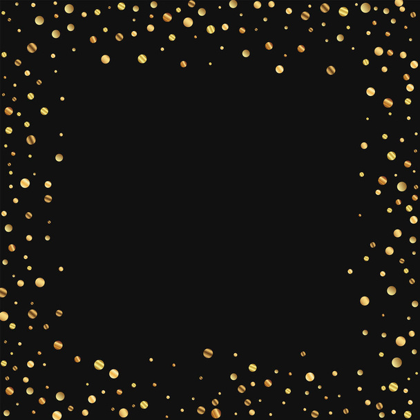 Schaars gouden confetti Chaotic grens op zwarte achtergrond vectorillustratie - Vector, afbeelding