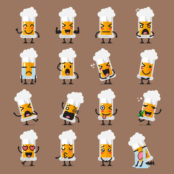 Copo de cerveja personagem emoji conjunto
 - Vetor, Imagem