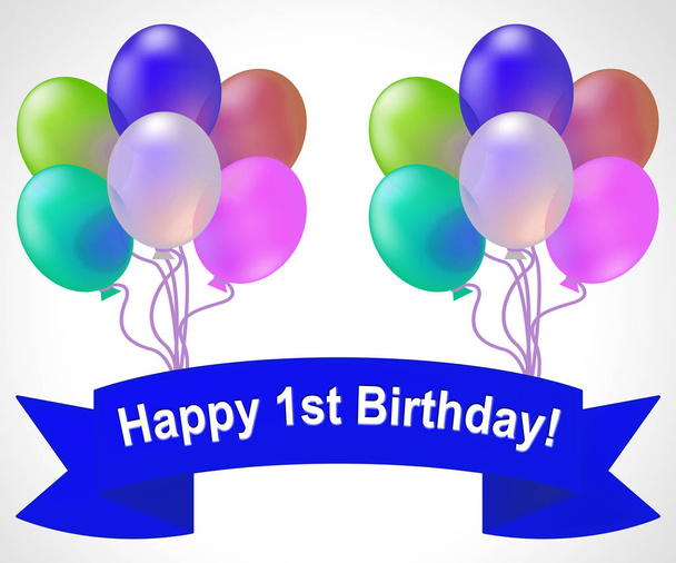 Šťastné první narozeniny ukazuje oslavit 3d ilustrace - Fotografie, Obrázek