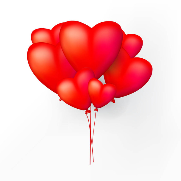 Red heart balloons on a white - Vektör, Görsel