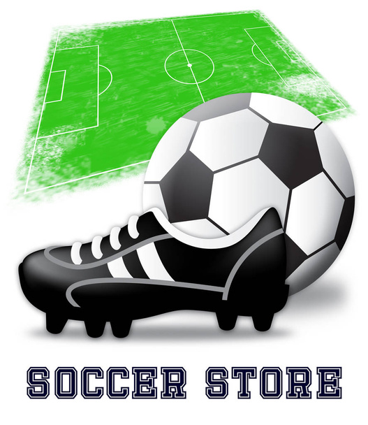 Κατάστημα ποδόσφαιρο δείχνει ποδόσφαιρο Κατάστημα 3d απεικόνιση - Φωτογραφία, εικόνα