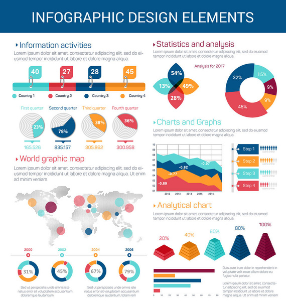 Елементи інфографічного дизайну з картою, графіком, діаграмою
 - Вектор, зображення