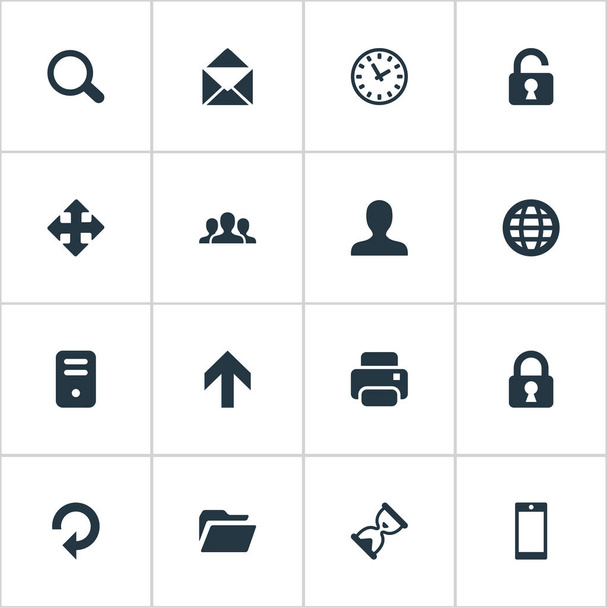 Készlet 16 egyszerű gyakorlat ikonok. Megtalálható az ilyen elemek, mint a Közösség, a felfelé, a frissítési és egyéb. - Vektor, kép