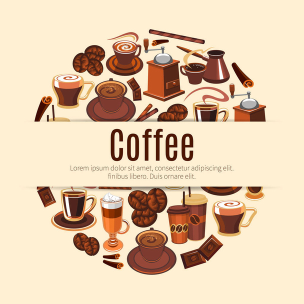 Coffee drink round poster for cafe design - Vector, Image