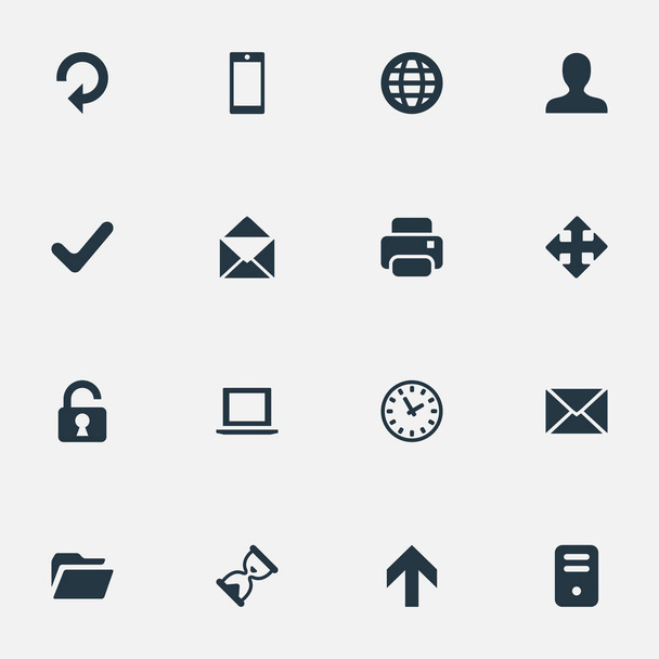 Készlet 16 egyszerű Apps ikonok. Ilyen elemek, mint a frissítés, homok időzítő, nyitott lakat megtalálható. - Vektor, kép