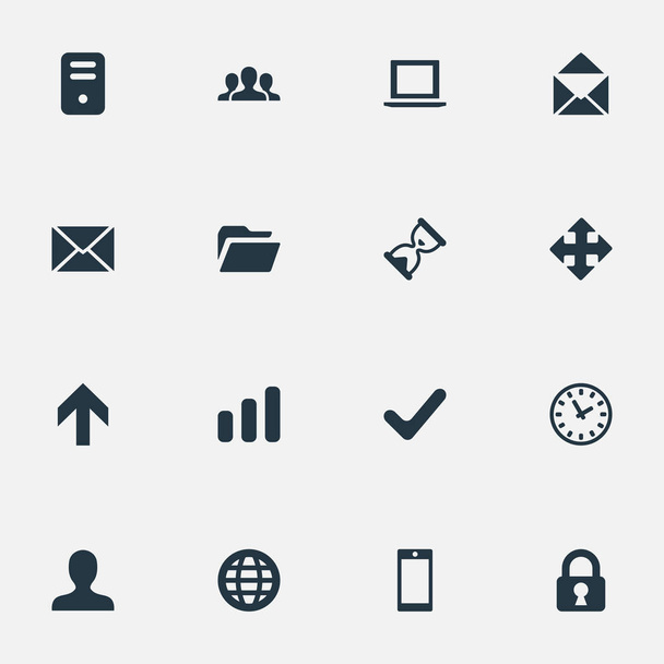 Set Of 16 Simple Application Icons. Can Be Found Such Elements As Envelope, Lock, Statistics And Other. - Vektor, kép