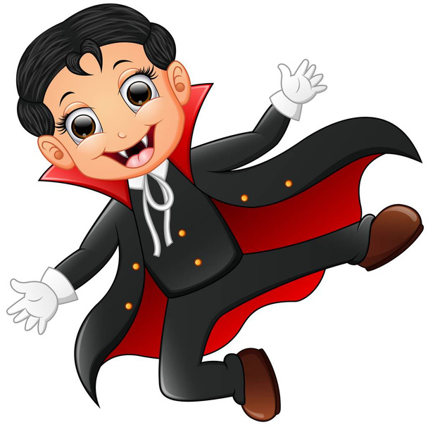 Boldog gyerek viselése Drakula jelmez - Vektor, kép
