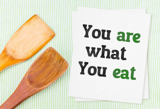 Inspiration citation, Vous êtes ce que vous mangez, Vue du dessus de la carte de menu et
 - Photo, image