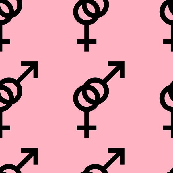 Jednolity wzór romantyczny zbioru do kobiet i mężczyzn. Kobieta i mężczyzna-czarne znaki. Wzór na różowym tle. Ilustracja wektorowa - Wektor, obraz