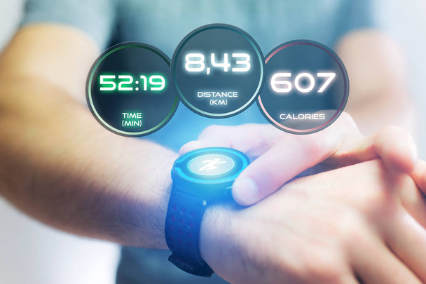 Running interface on a sport smartwatch with data informations - Fotó, kép