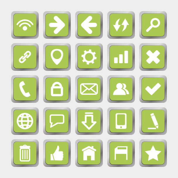 zielony kwadrat ikony social media i internet - Wektor, obraz