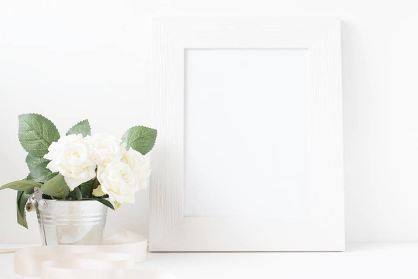 Picture Frame With Flower Bouquet. - Photo, Image
