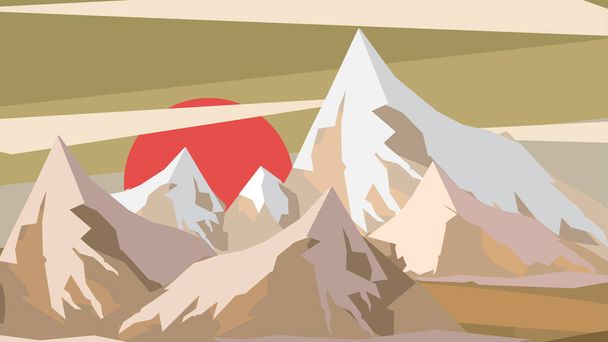 Minimální abstraktní horské krajiny západ slunce scéna - vektorové ilustrace - Vektor, obrázek