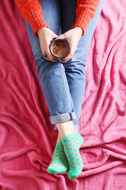 Woman sitting with cup of coffee - Zdjęcie, obraz